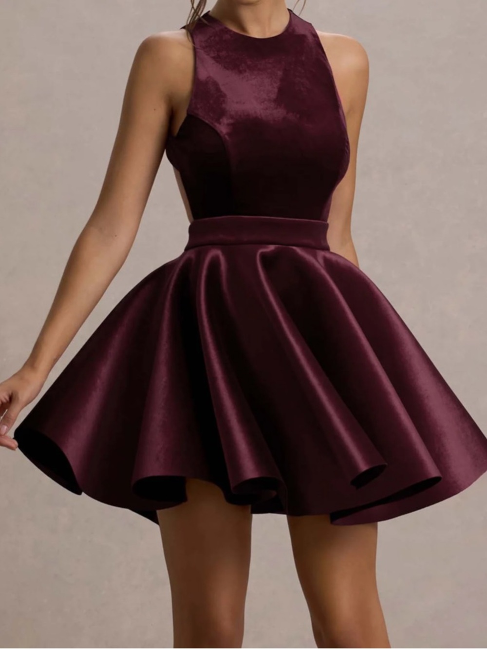 CLUBL LONDON MACKIE PORT VELVET SLEEVELESS SKATER MINI DRESS - US8